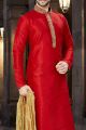 Red Art Dupion Regular Kurta Pajama (KFM-3803)