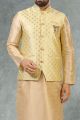 Sea Green Jaquard Mens Nehru Jacket (KFM-5221)
