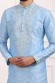 Sky Blue Art Banarasi Silk Kurta for Mens (KFM-7009)