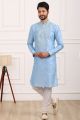 Sky Blue Art Banarasi Silk Kurta for Mens (KFM-7009)