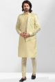 Thread work Art Silk Yellow Nehru Jacket (KFM-6577)