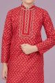 Tomato Red Printed Cotton Silk Boys Kurta Pajama (KFK-689)