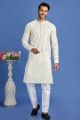 Yellow Cotton Embroidered Kurta Pajama (KFM-7522)